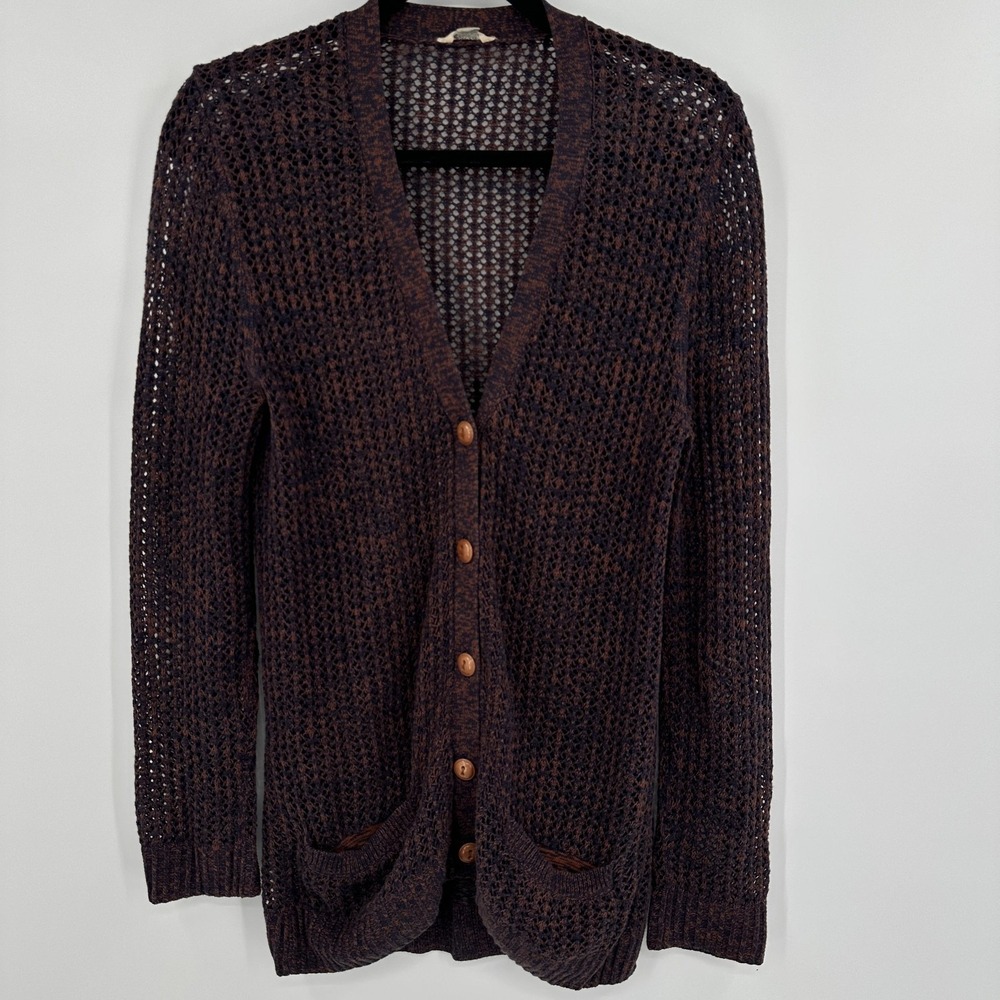 Fossil Cardigan Sweater Womens Small Brown‎ Open Knit Button Front Pockets Boho